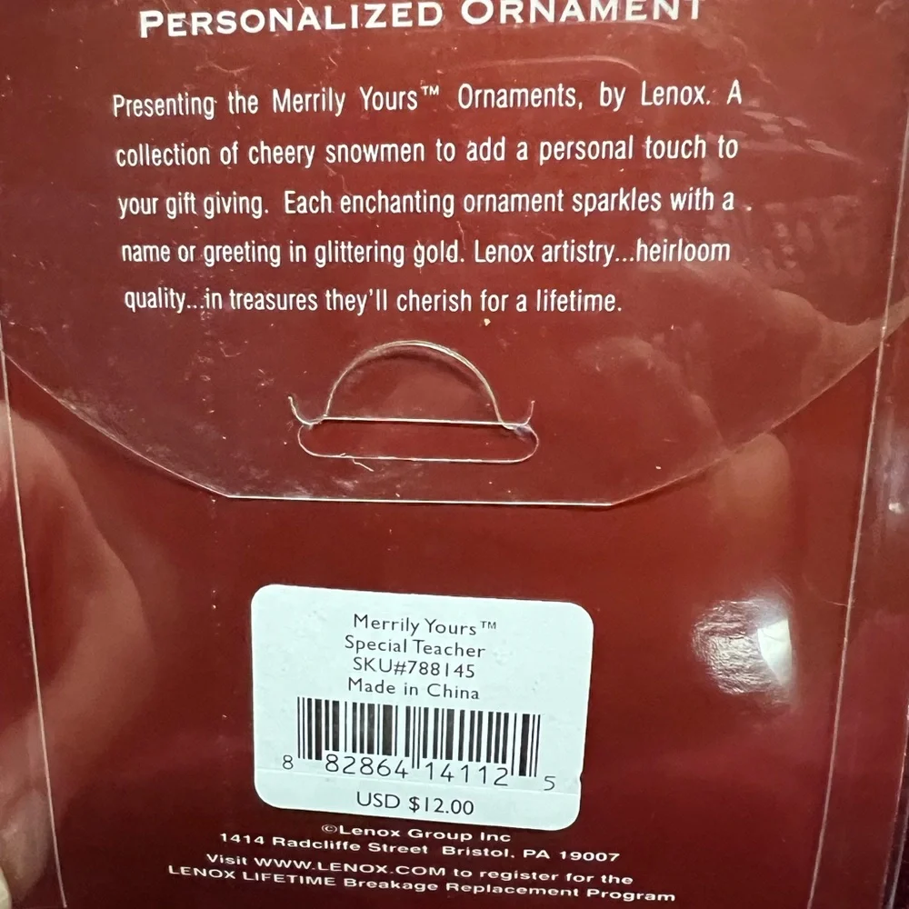 Lenox NWT Special Teacher Christmas Ornament